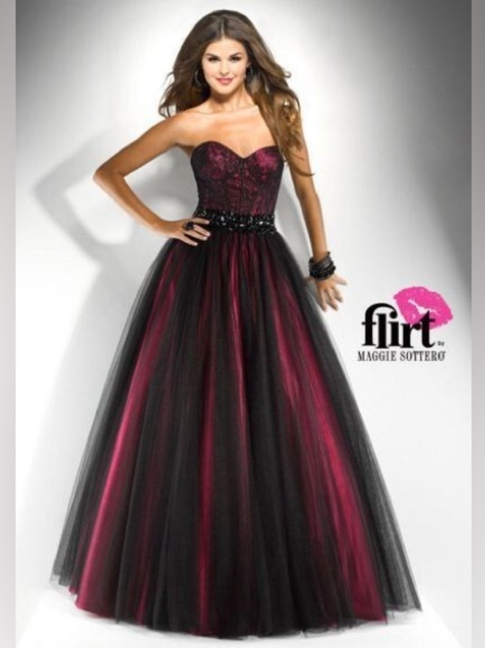 Maggie Sottero Flirt Prom Dress Ball Gown Formal Pink & Black Size 16
